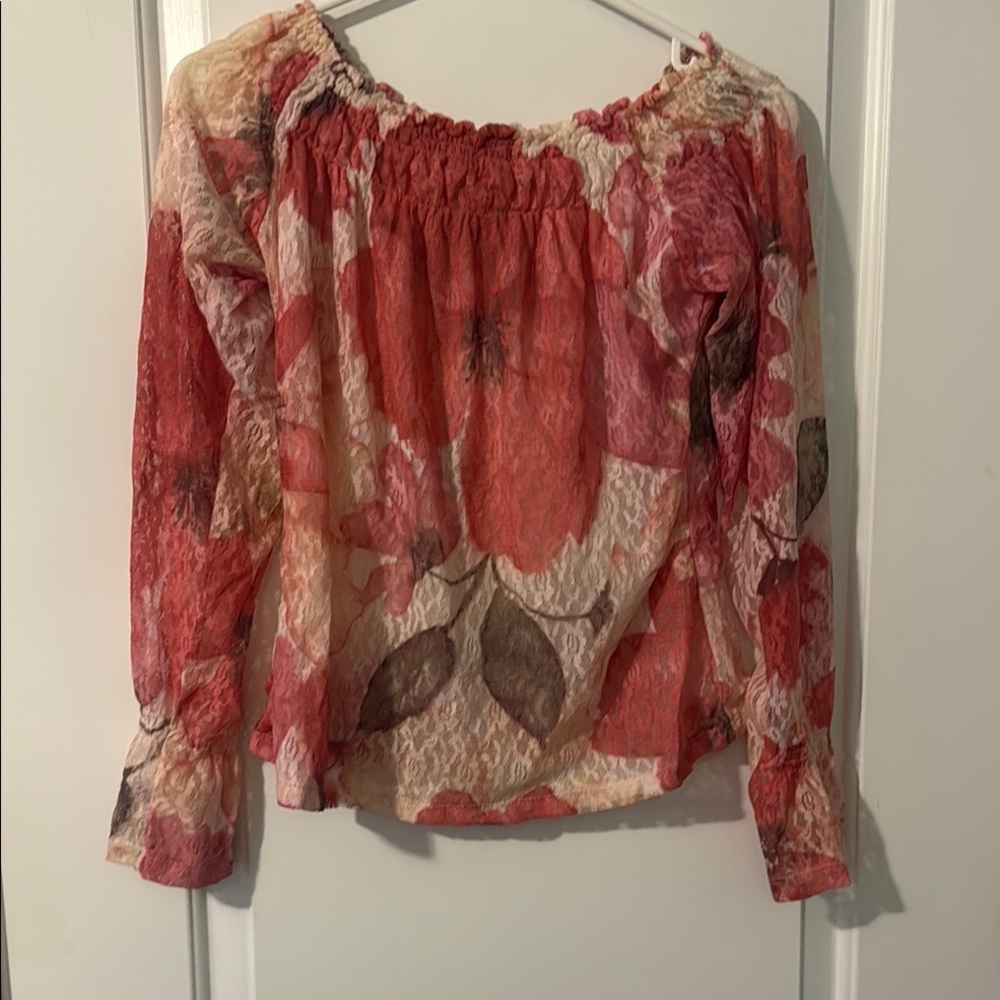 INC International Concepts Pink and Red Smocked Blouse